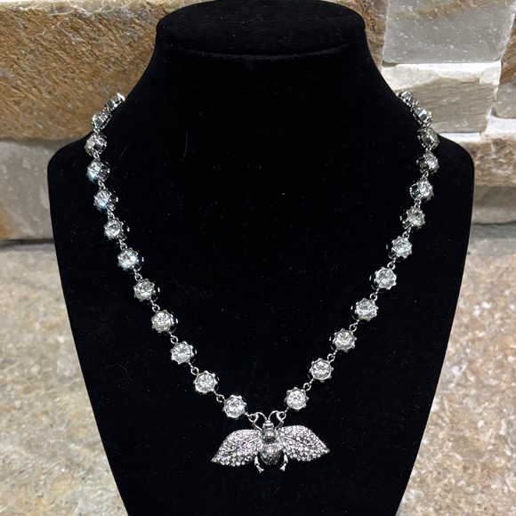 Silver & Rhinestone Gucci Bee Necklace - Picture 1 of 5